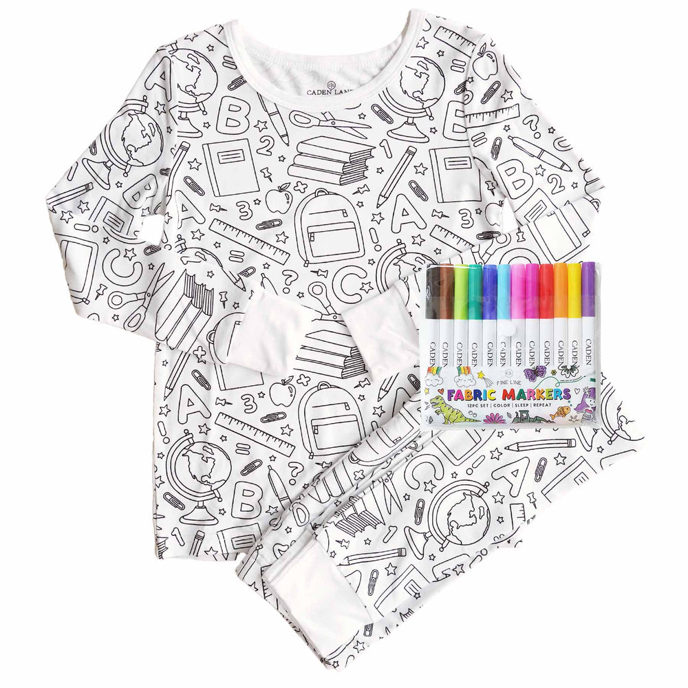 Kids Bamboo Colorable Pajamas | School Days Theme | 2-Piece Set