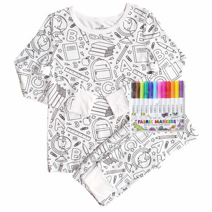 Kids Bamboo Colorable Pajamas | School Days Theme | 2-Piece Set
