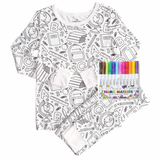 Kids Bamboo Colorable Pajamas | School Days Theme | 2-Piece Set