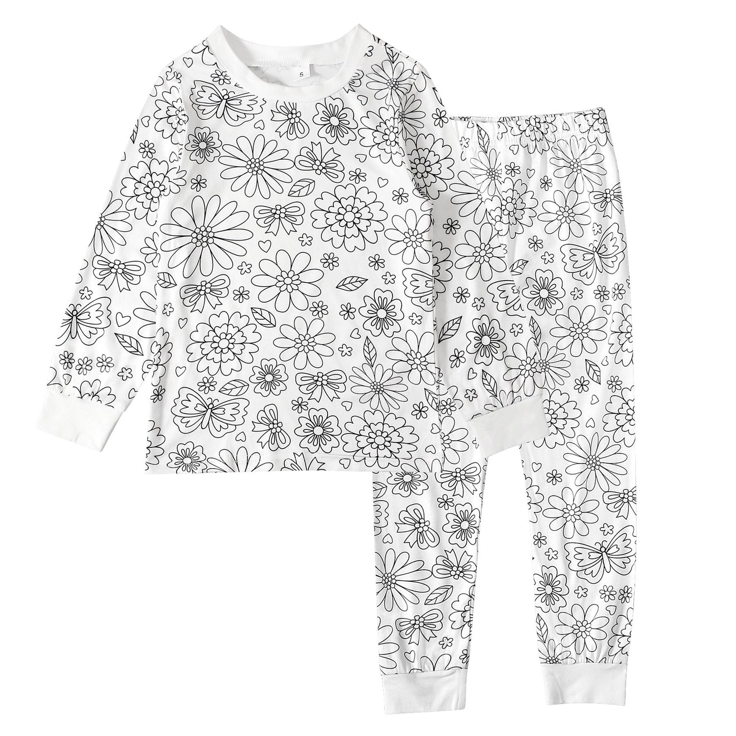 Kids Bamboo Colorable Pajamas | Flowers Theme | 2-Piece Set