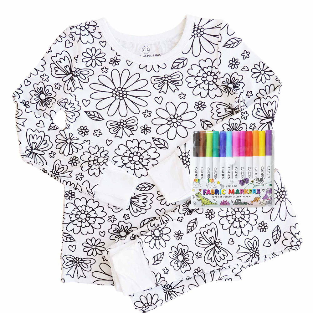 Kids Bamboo Colorable Pajamas | Flowers Theme | 2-Piece Set