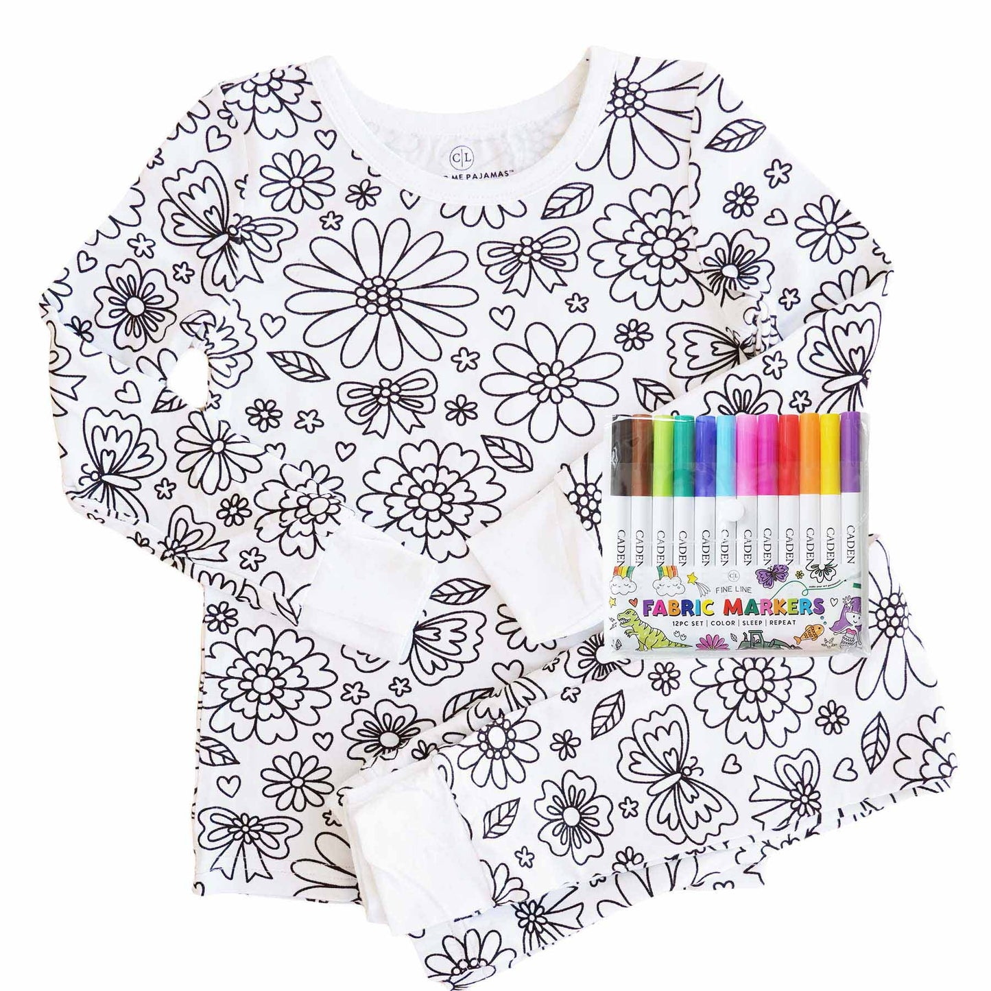 Kids Bamboo Colorable Pajamas | Flowers Theme | 2-Piece Set