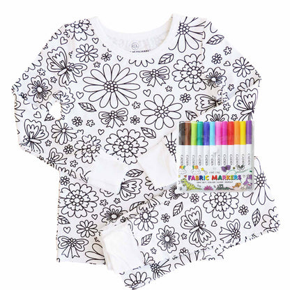 Kids Bamboo Colorable Pajamas | Flowers Theme | 2-Piece Set