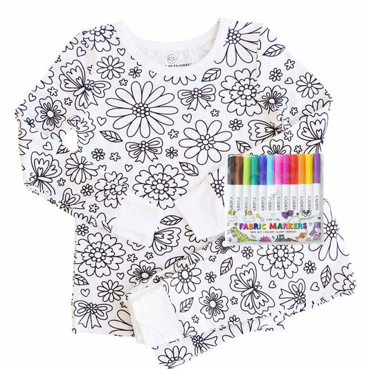 Kids Bamboo Colorable Pajamas | Flowers Theme | 2-Piece Set