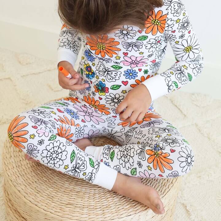 Kids Bamboo Colorable Pajamas | Flowers Theme | 2-Piece Set