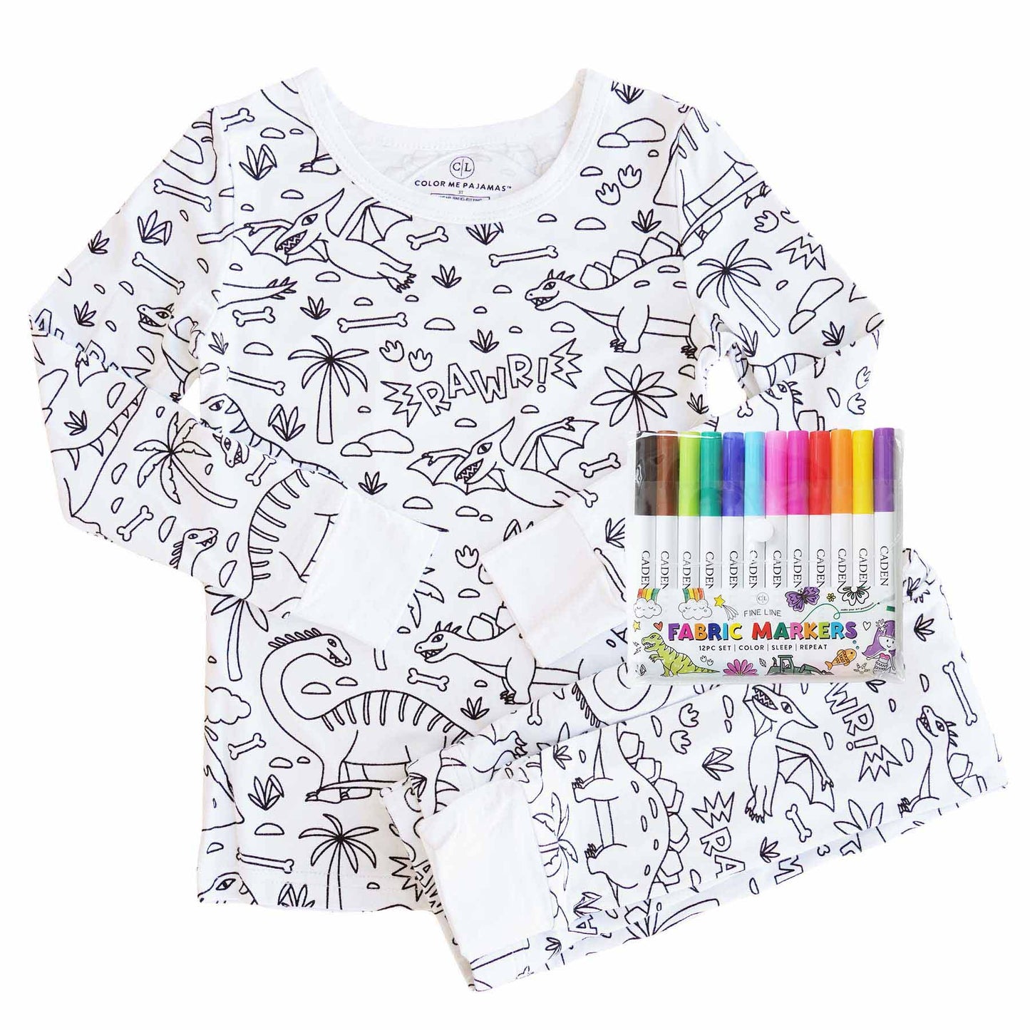 Kids Bamboo Colorable Pajamas | Dinosaurs Theme | 2-Piece Set