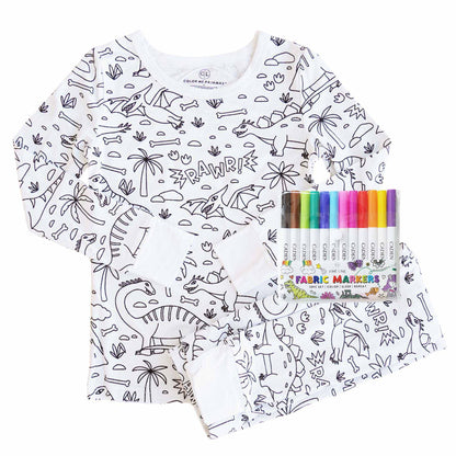 Kids Bamboo Colorable Pajamas | Dinosaurs Theme | 2-Piece Set