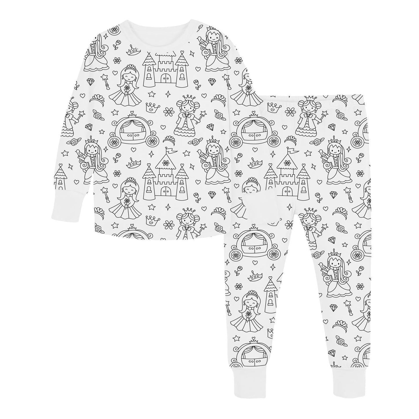 Kids Bamboo Colorable Pajamas | Princess Theme | 2-Piece Set
