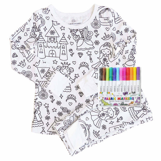 Kids Bamboo Colorable Pajamas | Princess Theme | 2-Piece Set