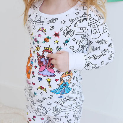 Kids Bamboo Colorable Pajamas | Princess Theme | 2-Piece Set
