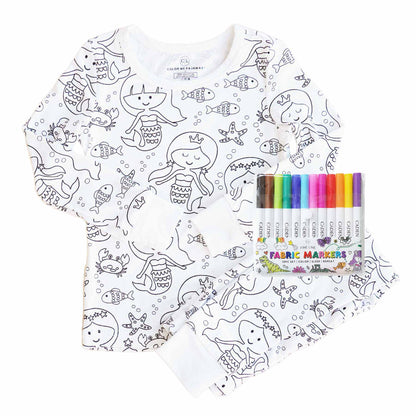 Kids Bamboo Colorable Pajamas | Mermaid Theme | 2-Piece Set
