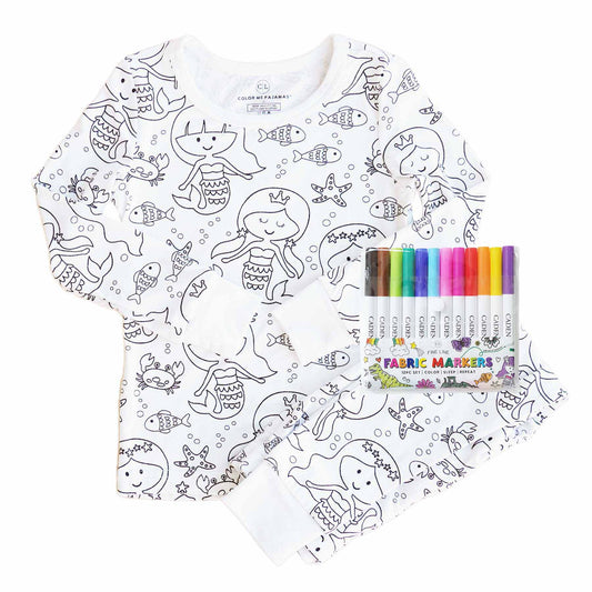 Kids Bamboo Colorable Pajamas | Mermaid Theme | 2-Piece Set