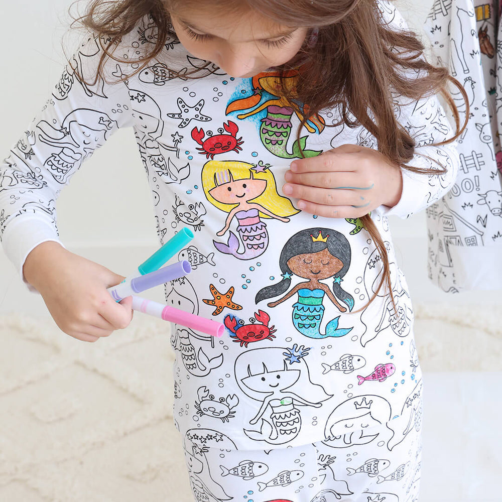 Kids Bamboo Colorable Pajamas | Mermaid Theme | 2-Piece Set