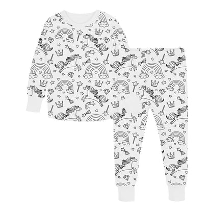 Kids Bamboo Colorable Pajamas | Unicorns Theme | 2-Piece Set