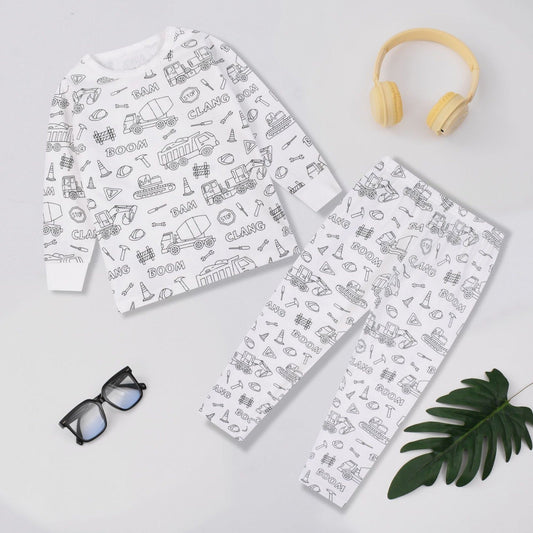 Kids Bamboo Colorable Pajamas | Construction Zone Theme | 2-Piece Set