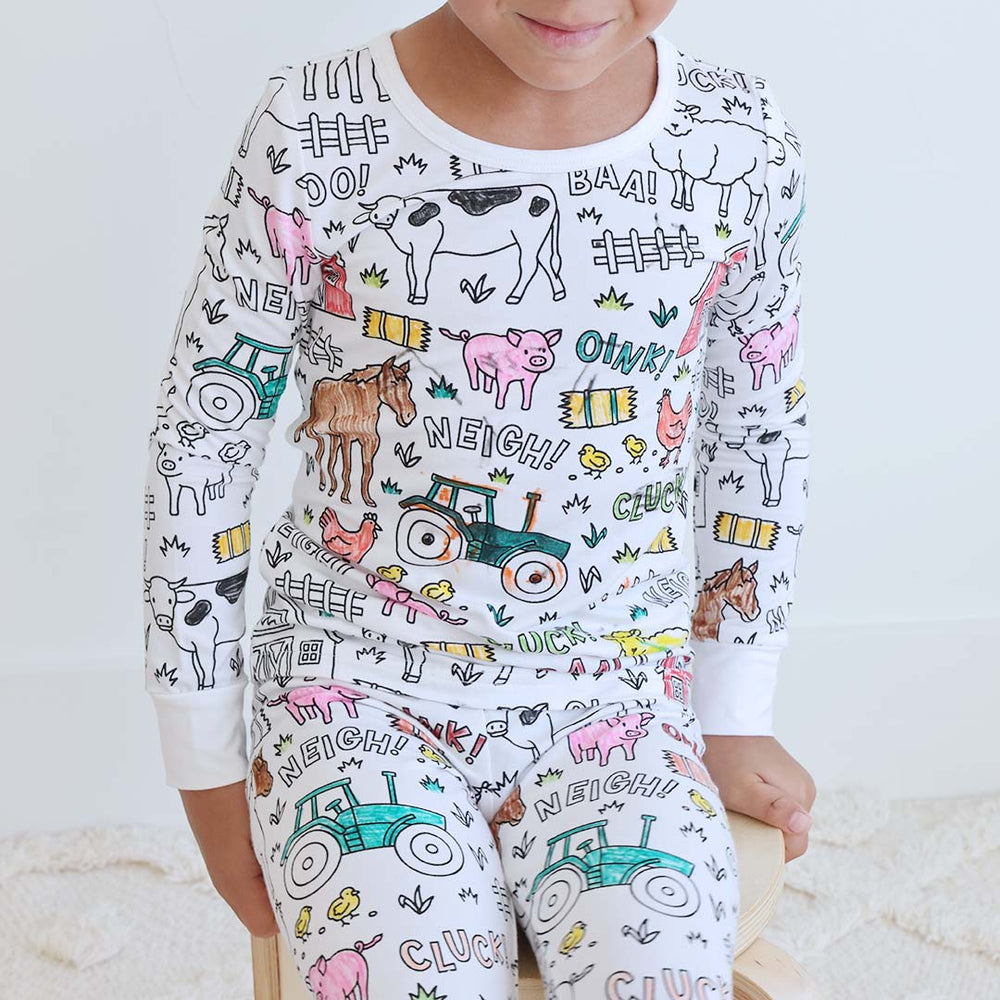 Kids Bamboo Colorable Pajamas | Barn Theme | 2-Piece Set