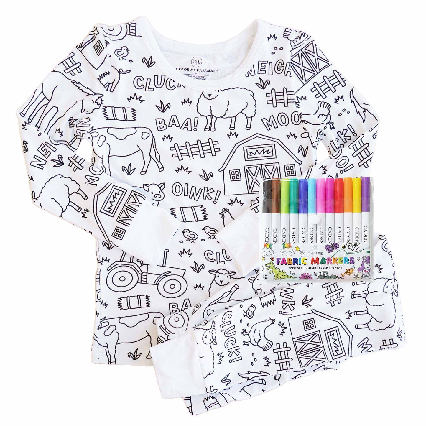 Kids Bamboo Colorable Pajamas | Barn Theme | 2-Piece Set