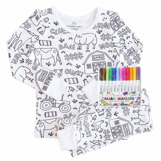 Kids Bamboo Colorable Pajamas | Barn Theme | 2-Piece Set