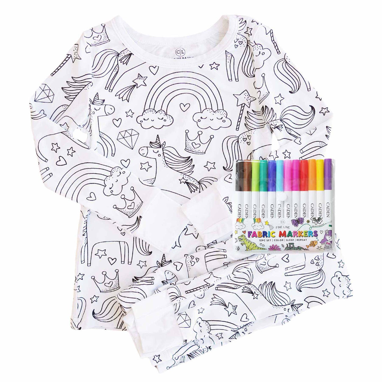 Kids Bamboo Colorable Pajamas | Unicorns Theme | 2-Piece Set