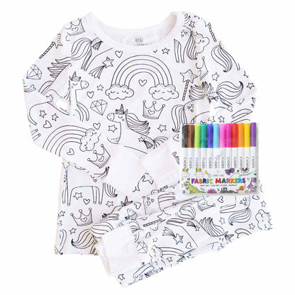 Kids Bamboo Colorable Pajamas | Unicorns Theme | 2-Piece Set